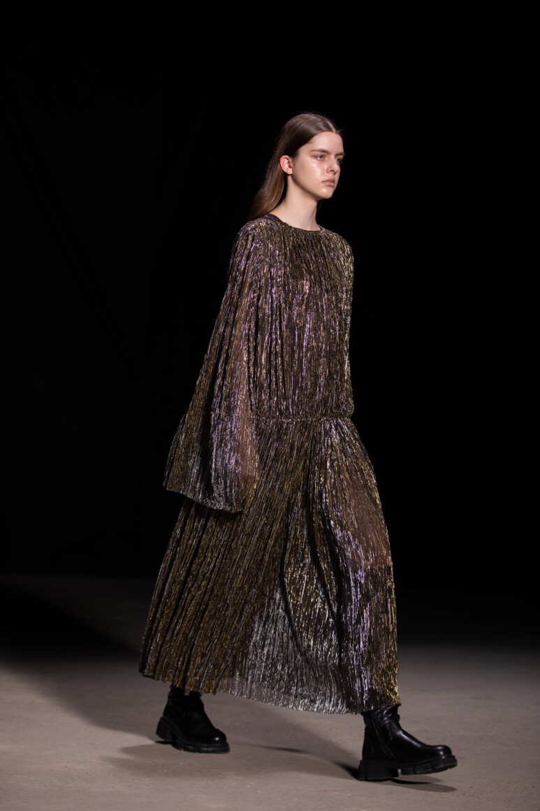 Metallic Pleated Dress